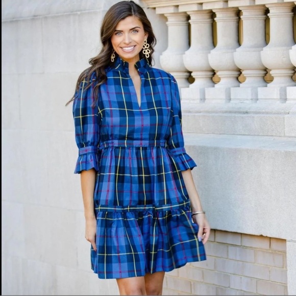 Tuckernuck Gretchen Scott Teardrop Dress Plaidly Cooper Blue Multi Size Shrimp - Picture 10 of 10